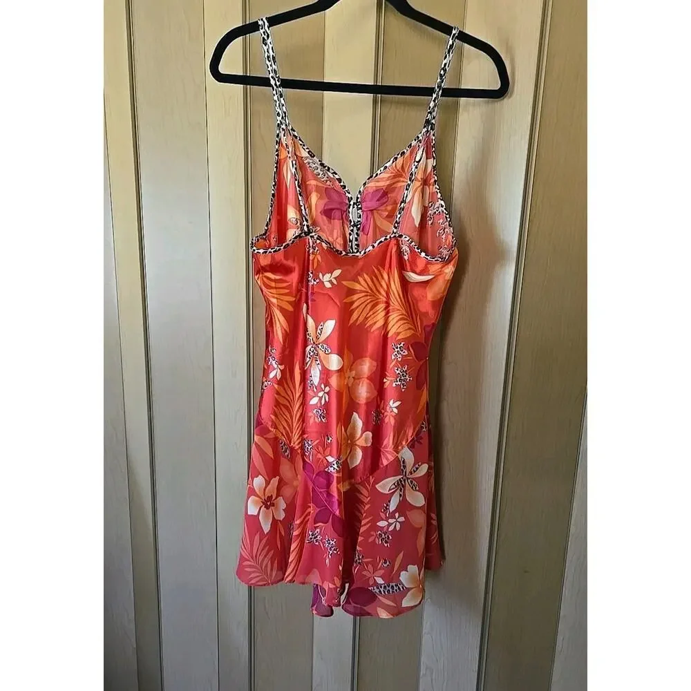 Secret Treasures Women's Sexy Nightgown Large Orange Floral Animal Print Straps